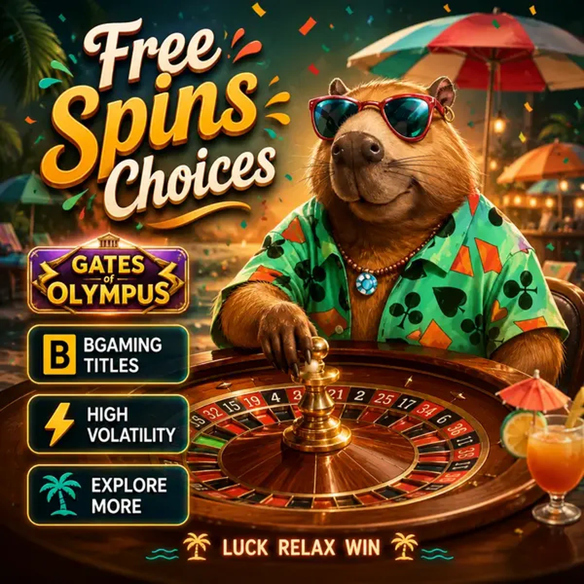 LazyBar Capybara dreht für Freispiele am tropischen Casino-Roulette
